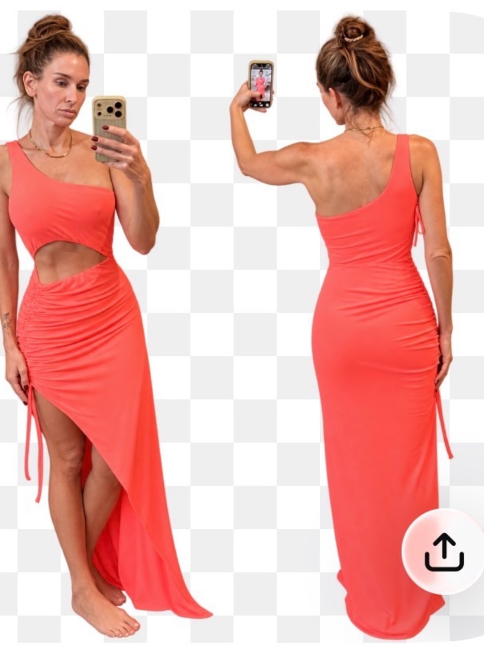 superdown One-Shoulder Cutout Maxi Dress in Coral